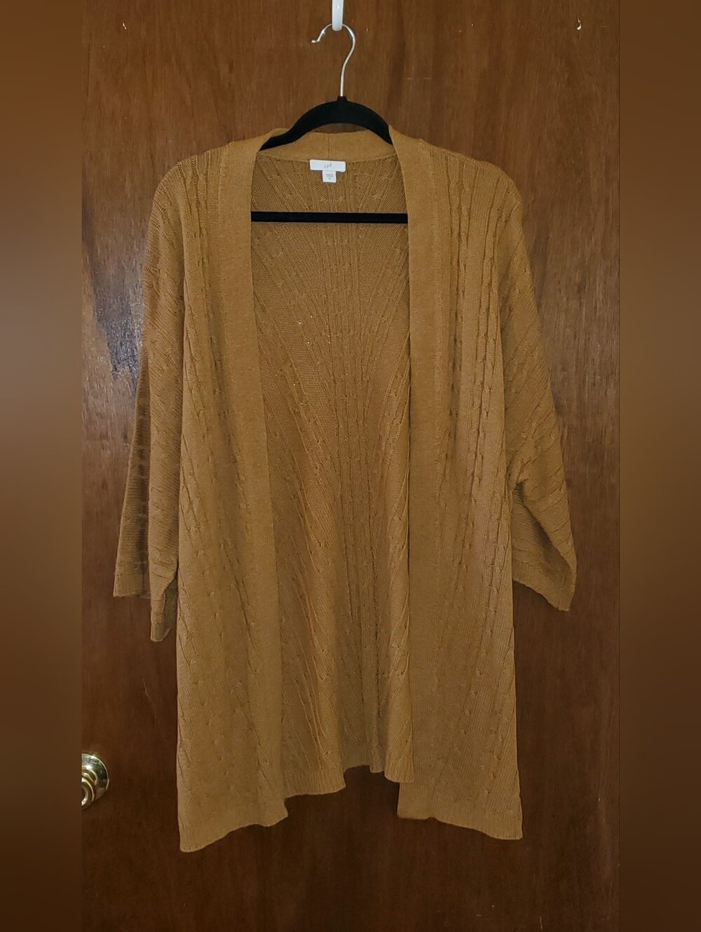 J. Jill Mustard Brown Open Front Cable Knit Cardigan - like new -XL